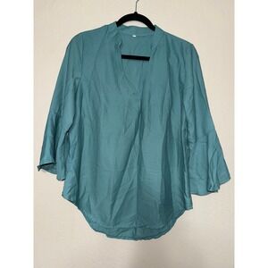 Women's Teal V Neck Bell Sleeve Tunic Top‎ Size M